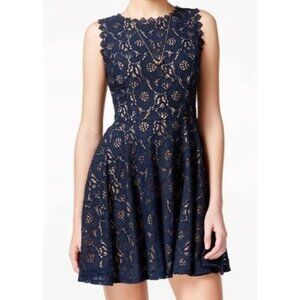 CITY STUDIO Formal Holiday Blue Lace Floral Dress Juniors Size 7